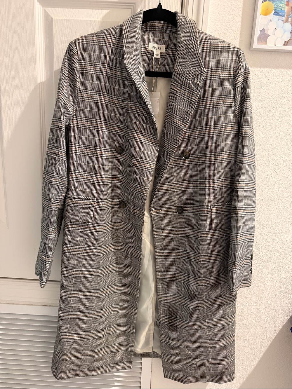 PRISM Plaid Double-Breasted Coat - Black Gray White